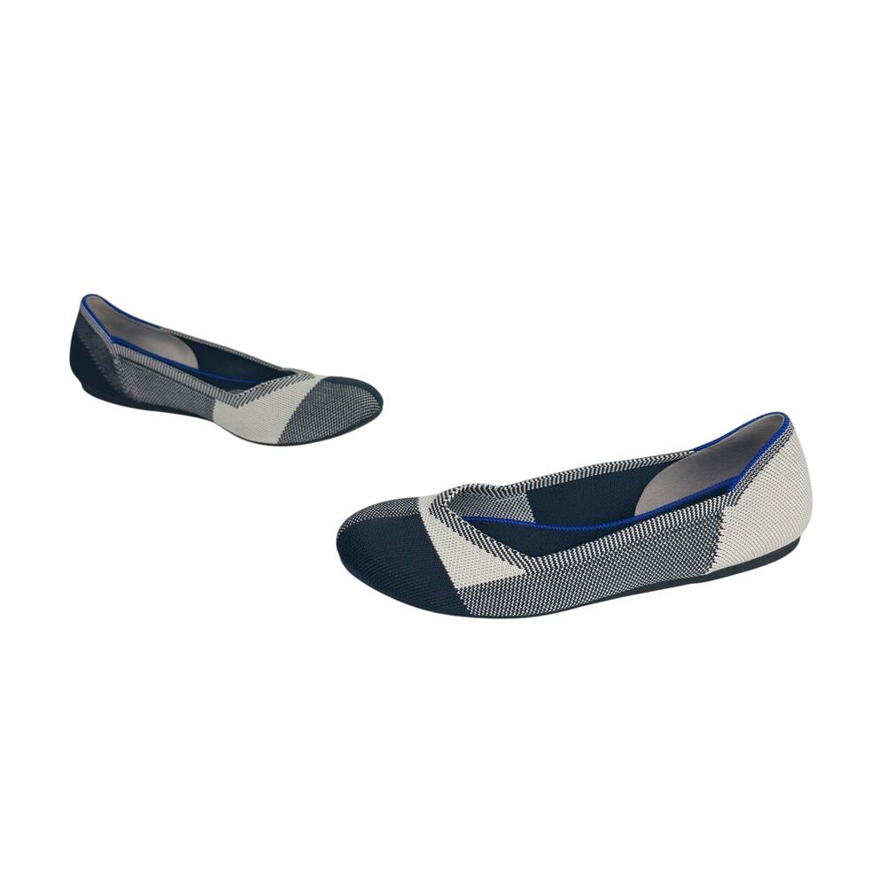 Rothy's The Flat Captoe Black Colorblock  Plaid Slip-On Shoes Ballet Flat Sz 8